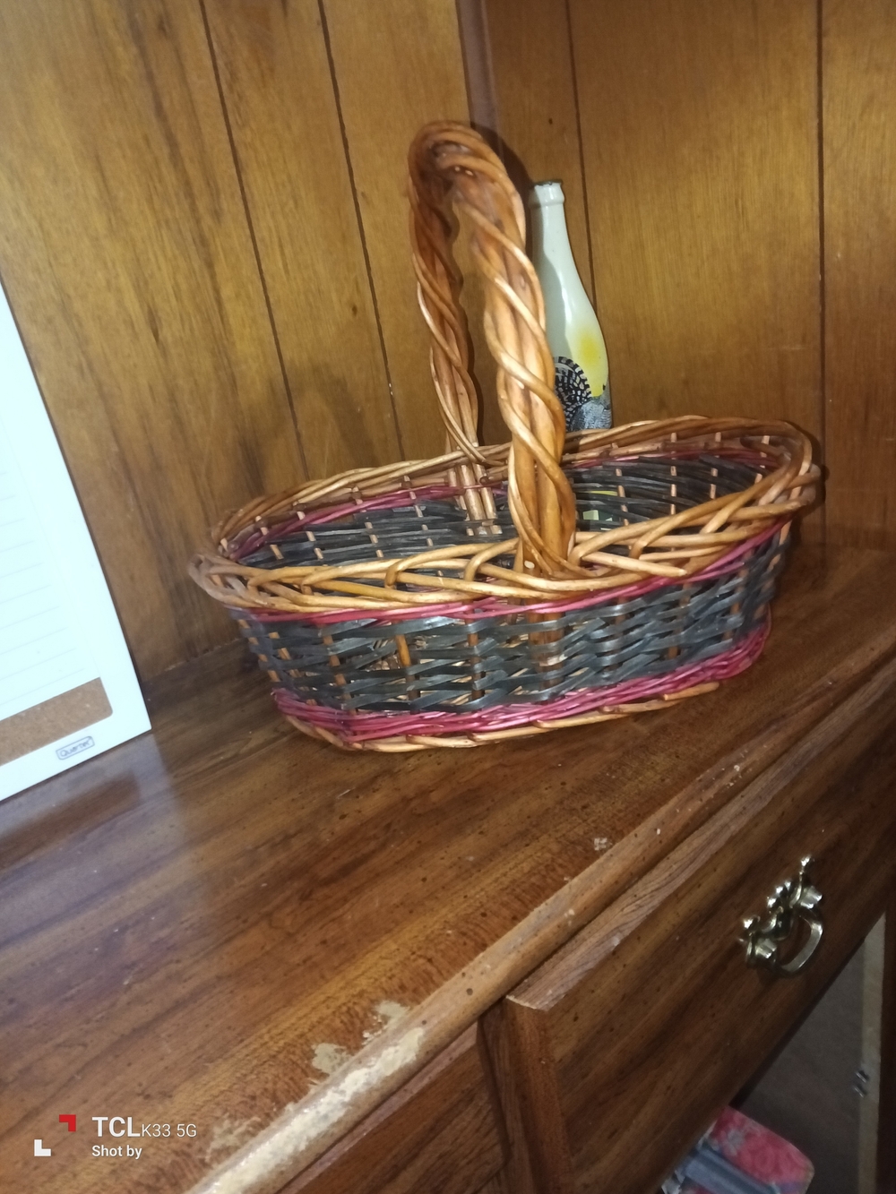 Handwoven Multi-Color Wicker Basket with Handle
